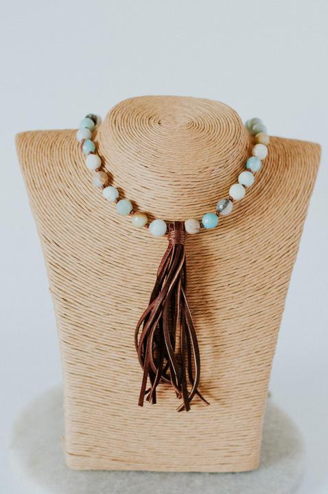 Amazonite Pearl Knotted Tassel Necklace*