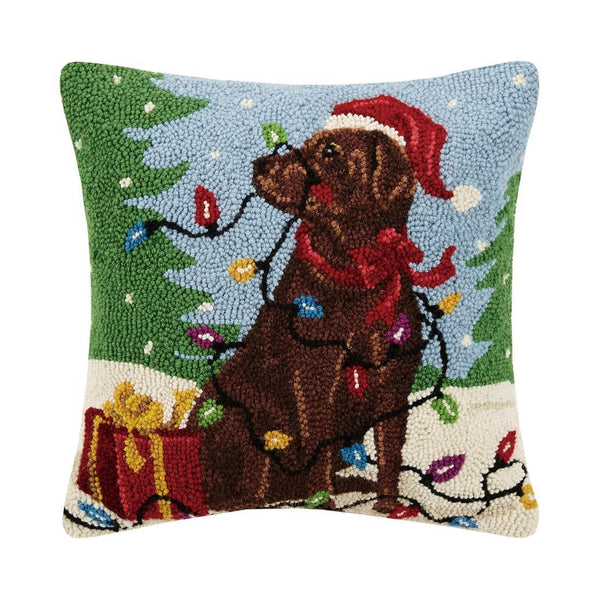 Holiday Chocolate Labrador Dog Pillow