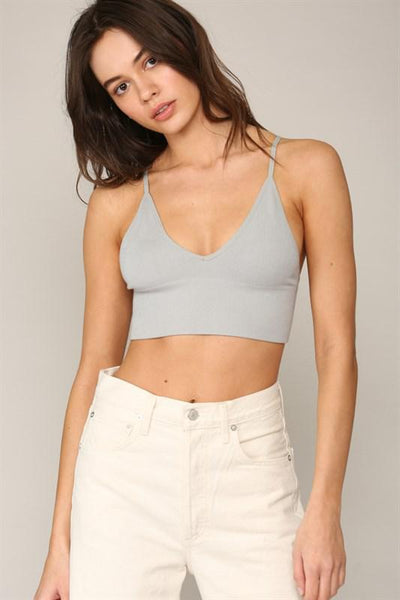 V Crop Pewter Ribbed Brami