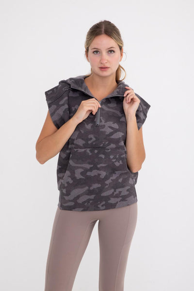 Dark Camo Cap Sleeve Hooded Top