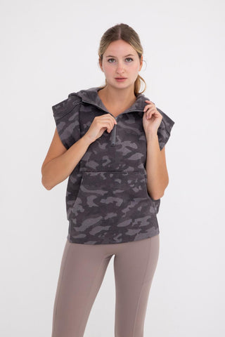 Dark Camo Cap Sleeve Hooded Top