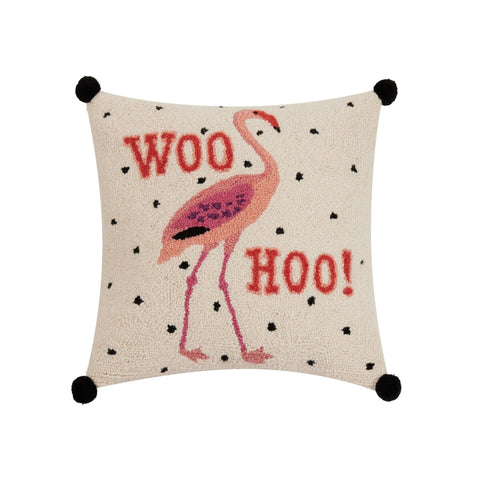 Flamingo Woo Hoo Pom Pillow