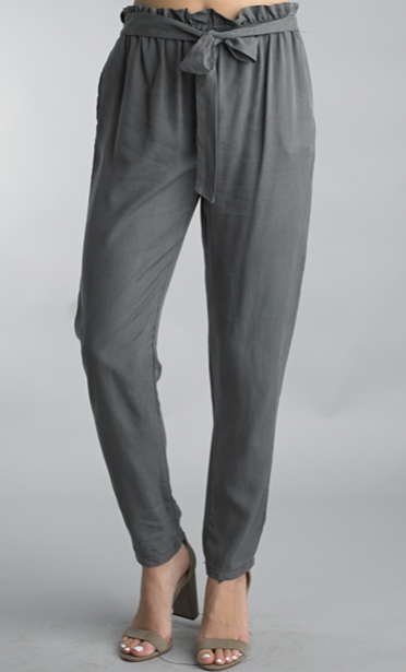 Cinch Ruffle Silk Pants