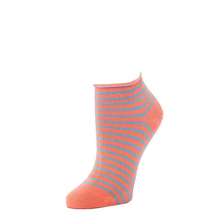 Striped Bootie Sock - Salmon + Slate