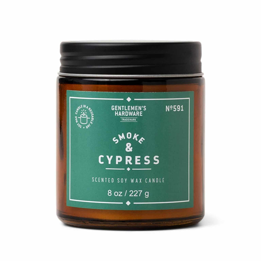 Smoke & Cypress Amber Glass Soy Candle