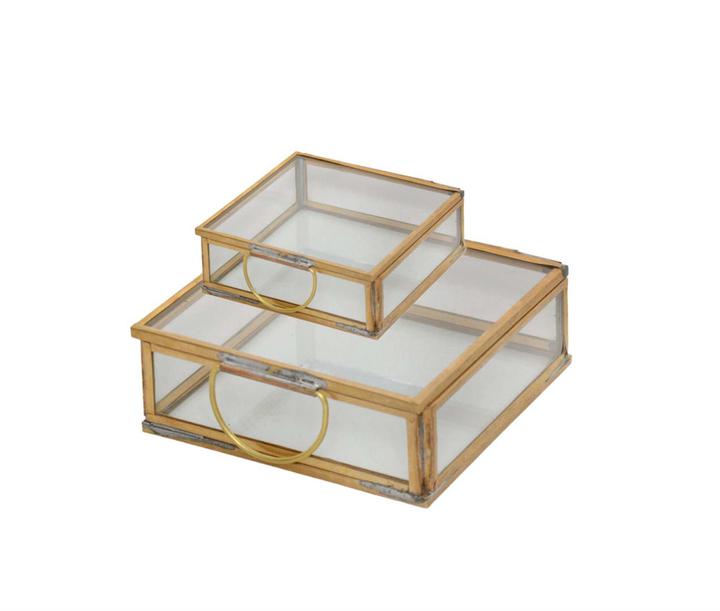 Square Brass Glass Jewelry Box