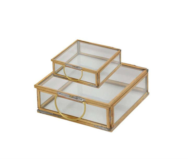 Square Brass Glass Jewelry Box