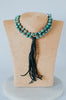 Compressed Turquoise Pearl Knotted Leather Tassel Necklace*
