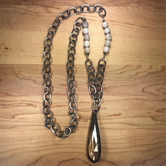 Antique Silver Crystal Drop Necklace