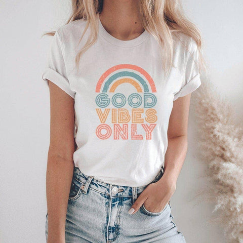 White Good Vibes Rainbow Tee