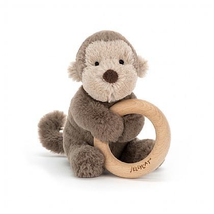 Bashful Monkey Wood Ring Toy