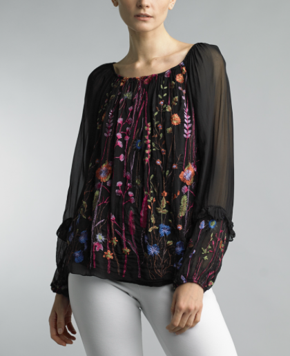 Floral Embroidery Silk Top