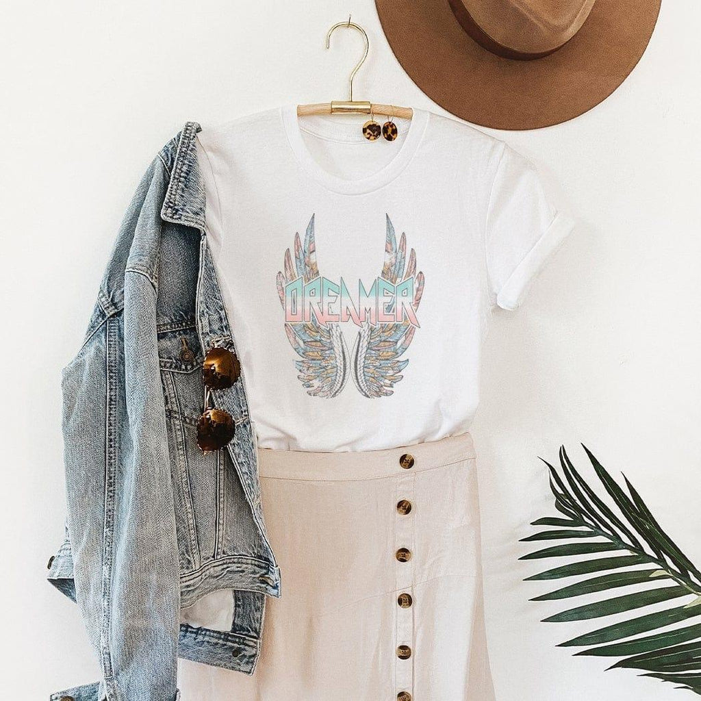 Dreamer White Distressed Graphic Tee