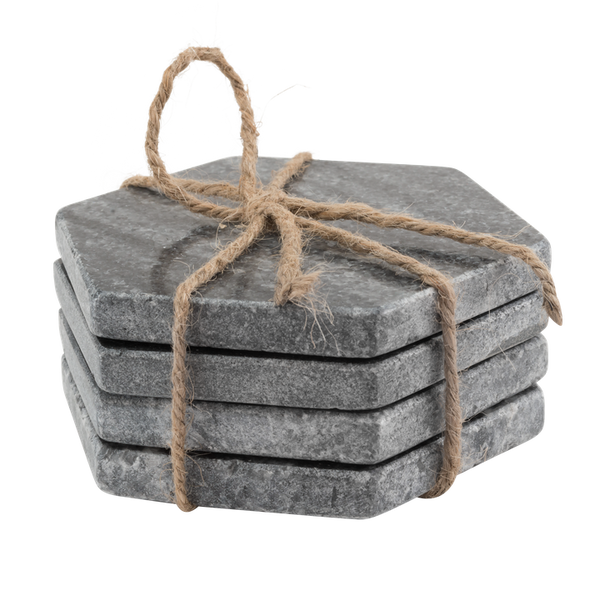 Black Hexagon Marble Coaster Set