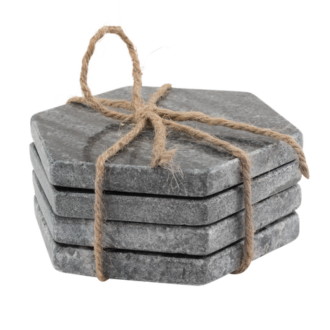 Black Hexagon Marble Coaster Set