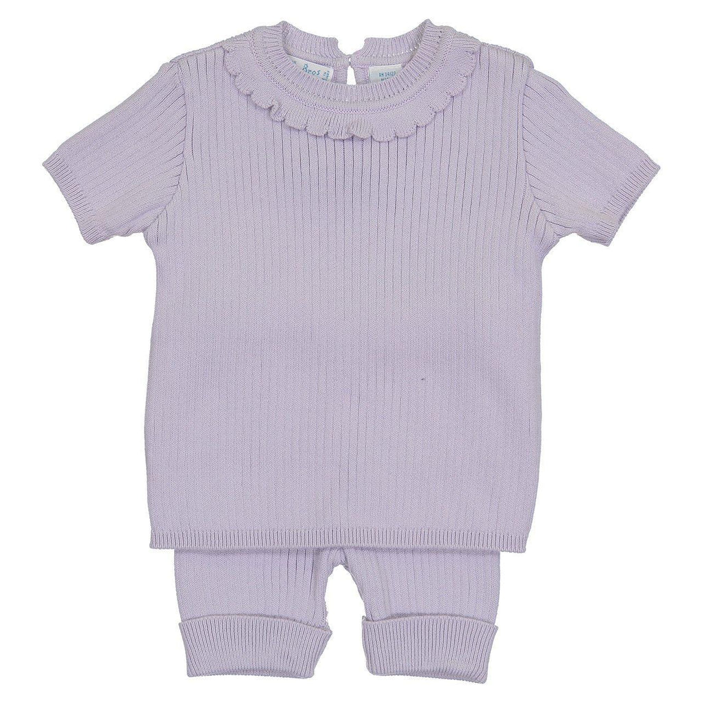 Lilac Scallop Knit Trimmed Short Ribbed Set