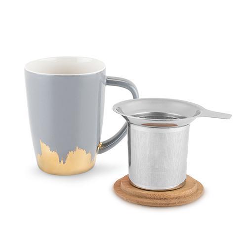 Bailey Grey and Gold Brushed Ceramic Tea Mug & Infuser