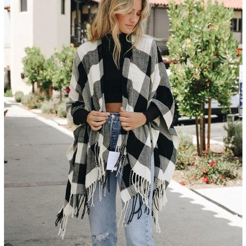 Buffalo Check Tassel Ruana