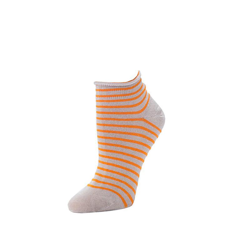Striped Bootie Sock - Flax + Orange